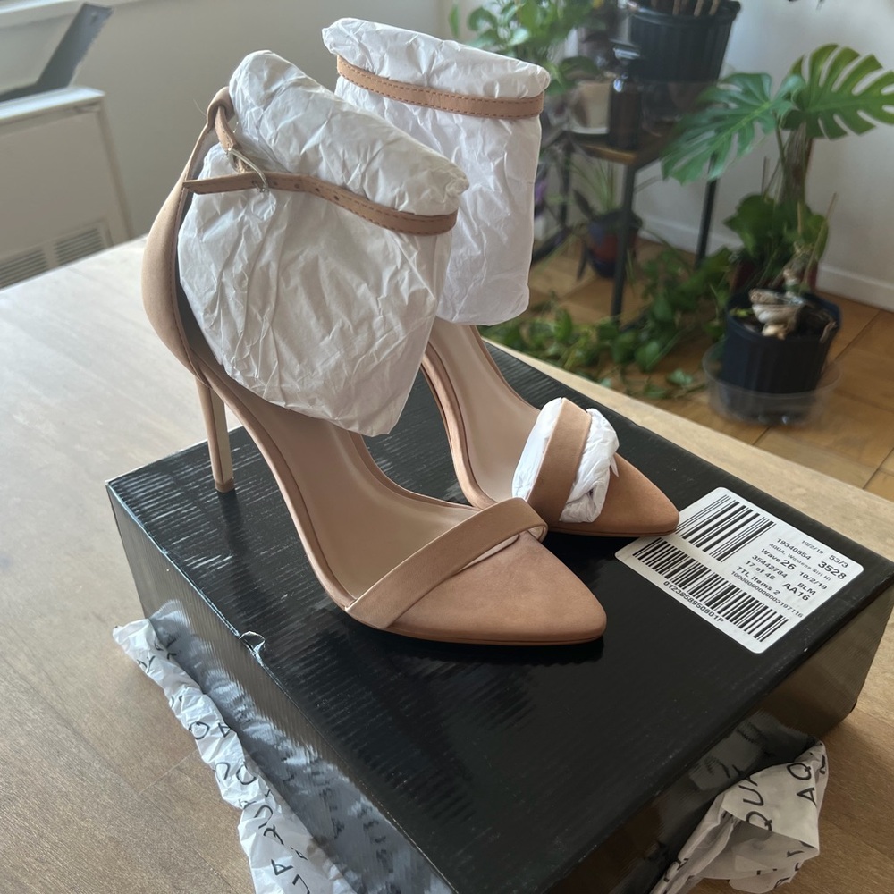 Aqua tan Suede Single-Strap Stiletto Heels